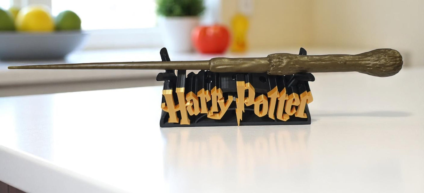 3D Printed Βάση & Ραβδί Χάρι Πότερ | Fan Art Συλλεκτικό Διακοσμητικό Ράφι με Logo