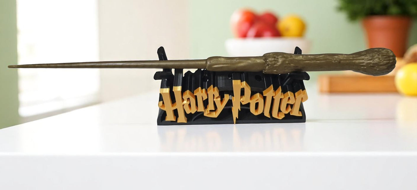 3D Printed Βάση & Ραβδί Χάρι Πότερ | Fan Art Συλλεκτικό Διακοσμητικό Ράφι με Logo
