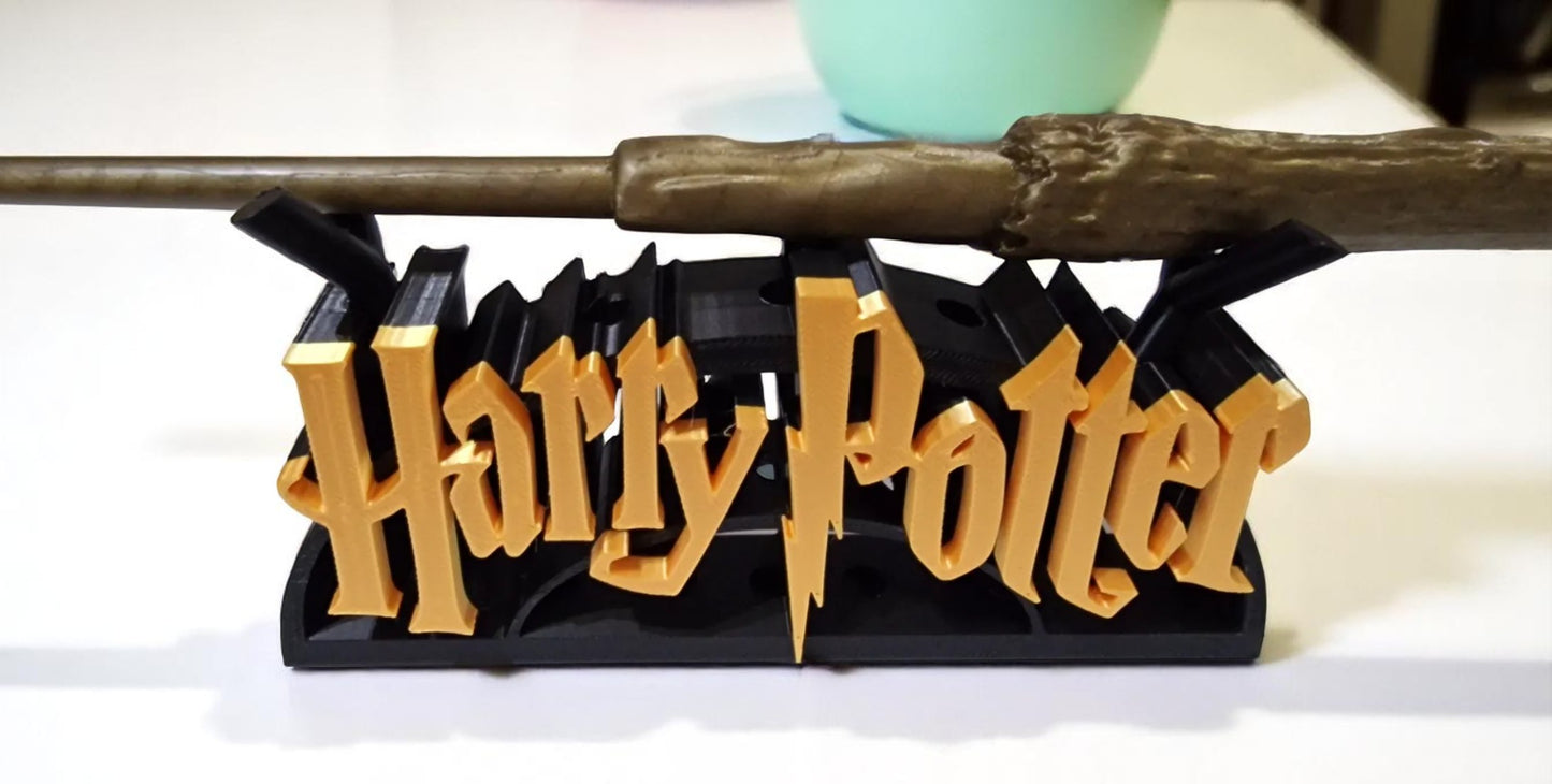 3D Printed Βάση & Ραβδί Χάρι Πότερ | Fan Art Συλλεκτικό Διακοσμητικό Ράφι με Logo