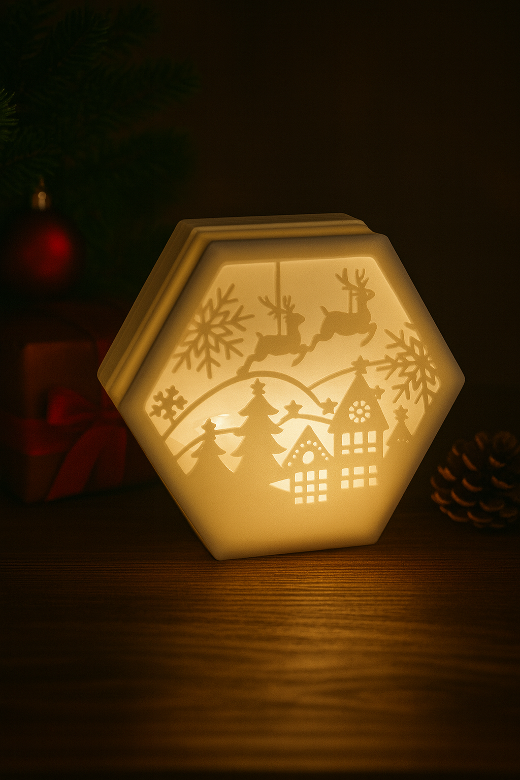 Εξαγωνική Χριστουγεννιάτικη Λάμπα | Winter Village Light | Festive Cozy Decor