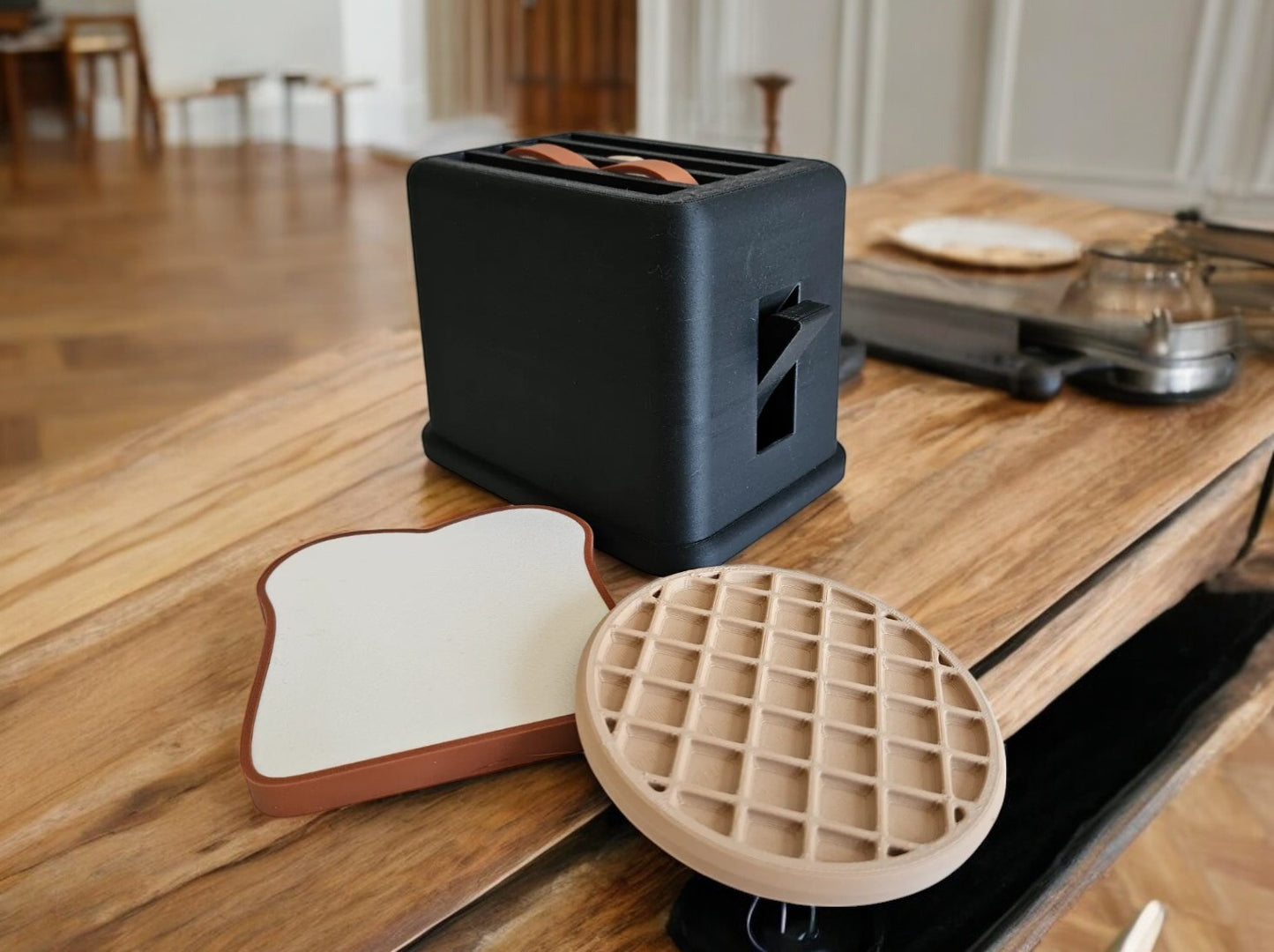 Quirky Breakfast Coasters with Toaster Base - Toast & Waffle Set!