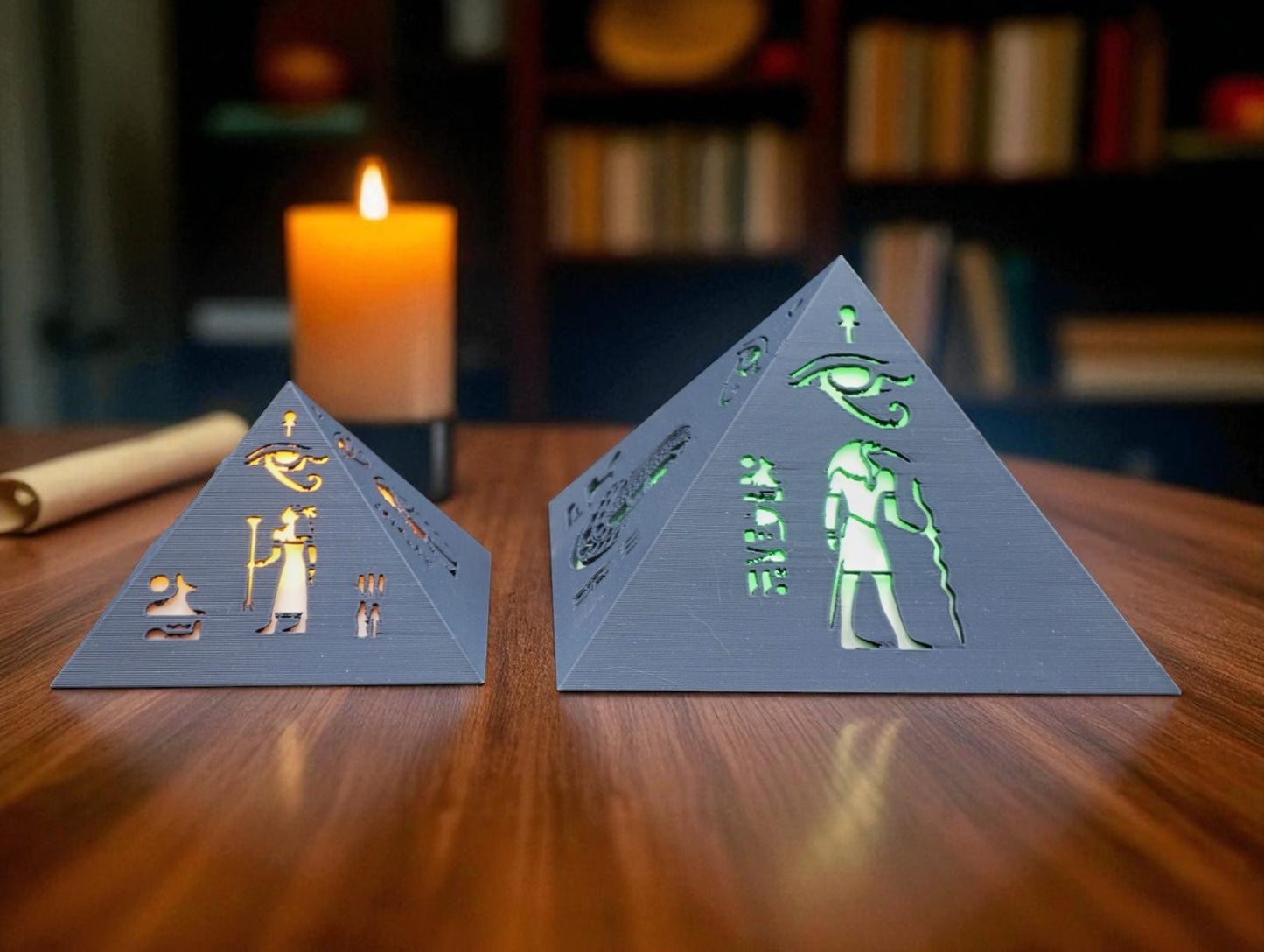 Pyramid Table Lamps Set with Egyptian Design
