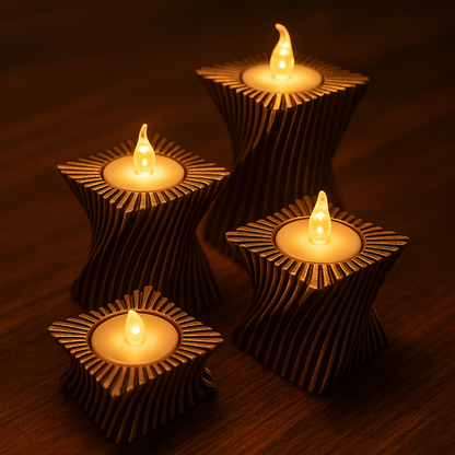 Twist Geometry Candle Holder Set – Parametric Ribbed Tealight Decor | Modern Abstract Table Centerpiece | Custom Colors