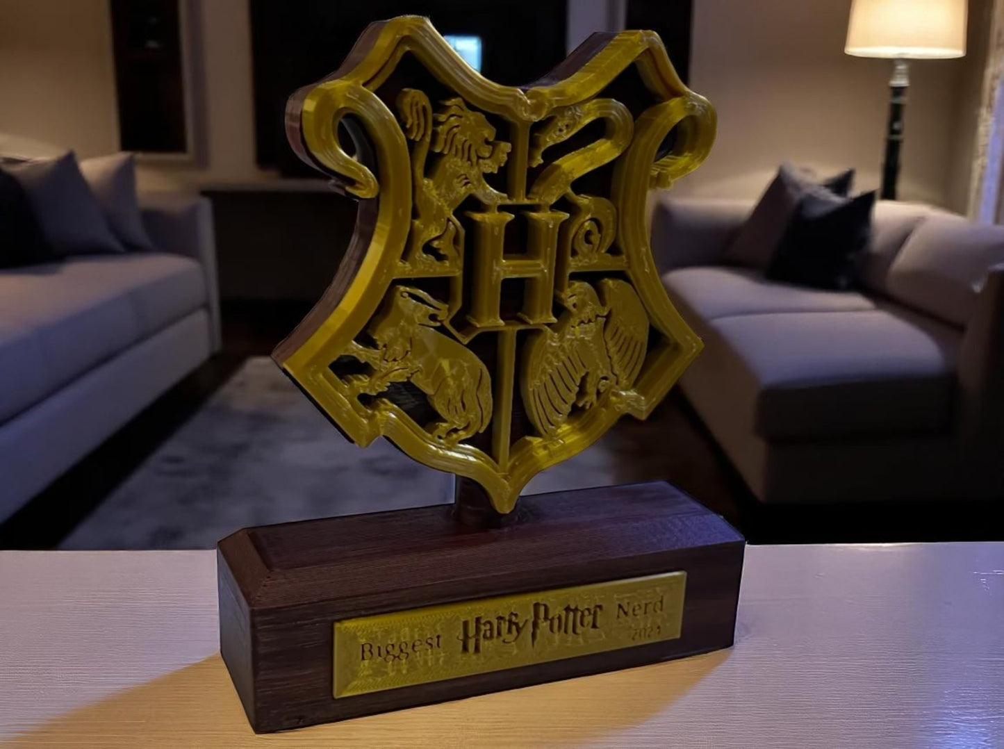 Biggest Harry Potter Nerd Trophy – 3D Printed Fan Art Collectible with Hogwarts Crest