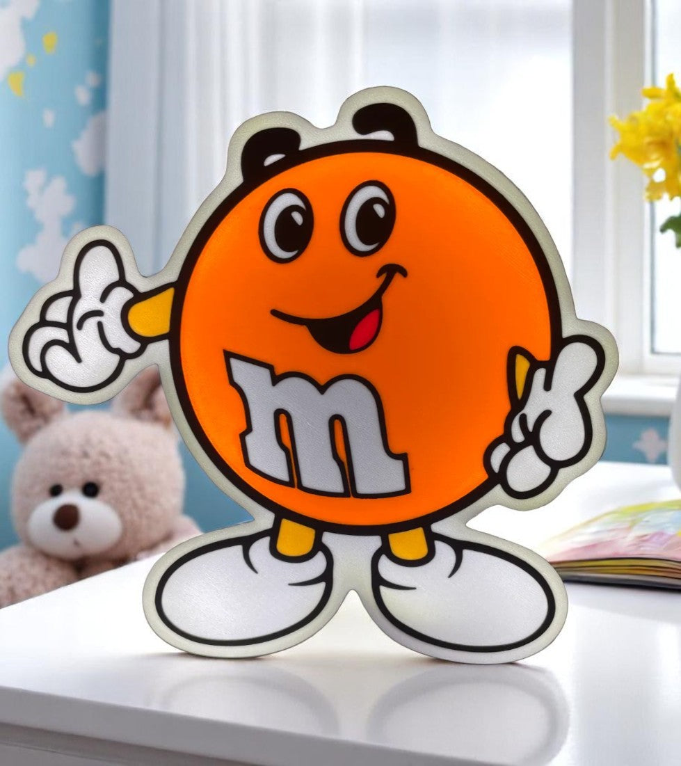 Πορτοκαλί M&M's 3D LED Φωτιστικό USB - Διασκεδαστικό Παιδικό Νυχτερινό Φως