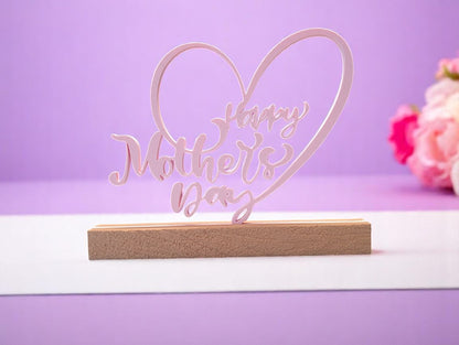 Elegant Heart-Shaped "Happy Mother's Day" Decorative Stand with Base - A Sophisticated Gift for Mother