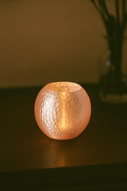 Golden Pebble Pink Candle Holder – Hammered Texture Tealight Sphere | Romantic Soft Glow Decor | Custom Colors