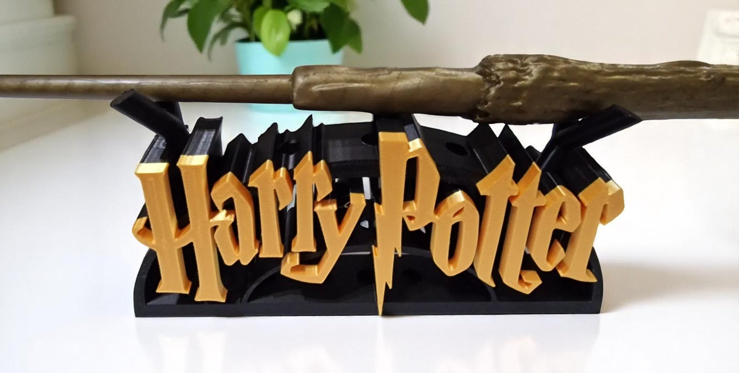 3D Printed Βάση & Ραβδί Χάρι Πότερ | Fan Art Συλλεκτικό Διακοσμητικό Ράφι με Logo
