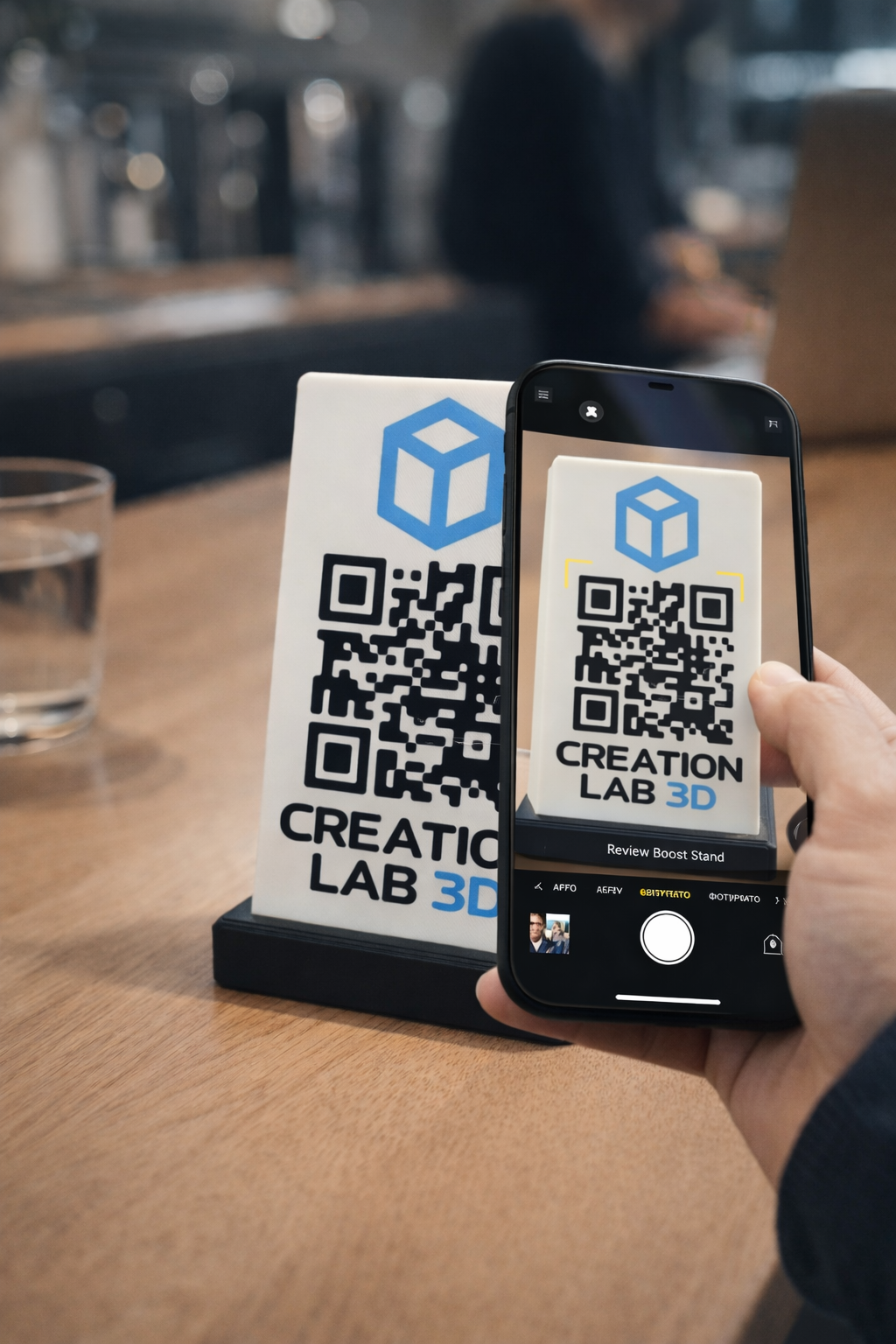 Custom QR Business Stand – Προσωποποιημένο Stand για Αξιολογήσεις, WiFi & Menu