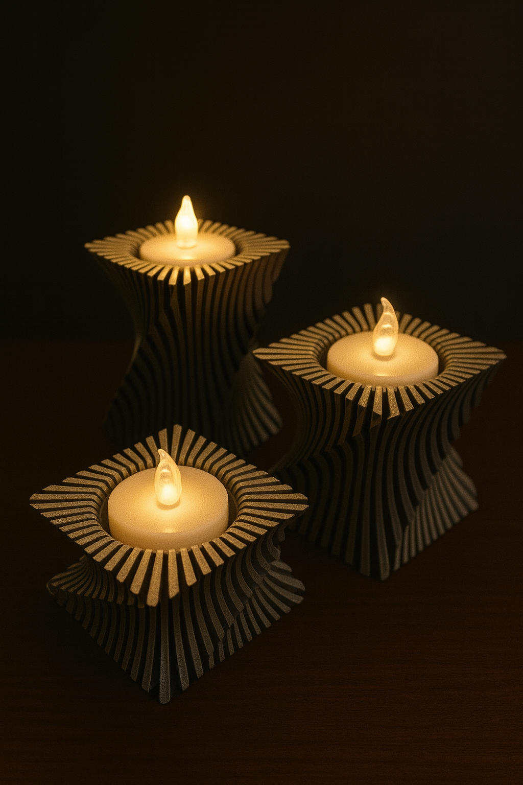 Twist Geometry Candle Holder Set – Parametric Ribbed Tealight Decor | Modern Abstract Table Centerpiece | Custom Colors