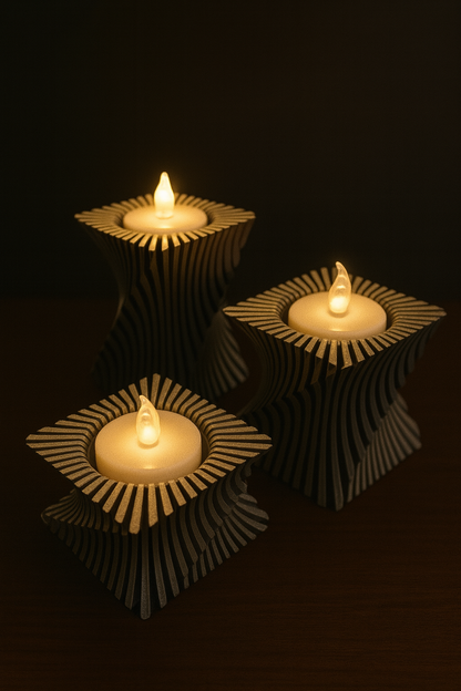 Twist Geometry Candle Holder Set – Parametric Ribbed Tealight Decor | Modern Abstract Table Centerpiece | Custom Colors