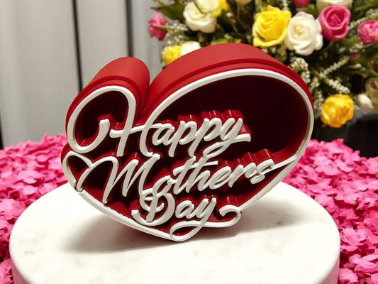 Elegant Heart-Shaped "Happy Mother's Day" Decorative Ornament with Red Base - The Ultimate Gift of Love