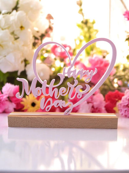 Elegant Heart-Shaped "Happy Mother's Day" Decorative Stand with Base - A Sophisticated Gift for Mother