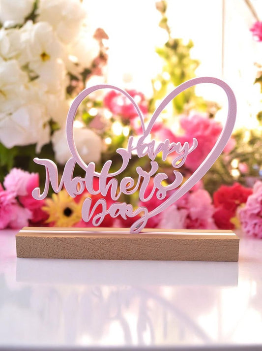 Elegant Heart-Shaped "Happy Mother's Day" Decorative Stand with Base - A Sophisticated Gift for Mother