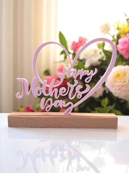 Elegant Heart-Shaped "Happy Mother's Day" Decorative Stand with Base - A Sophisticated Gift for Mother