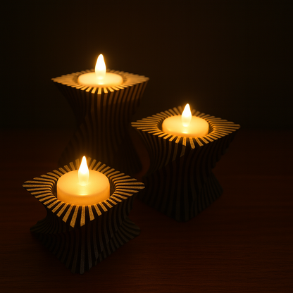 Twist Geometry Candle Holder Set – Parametric Ribbed Tealight Decor | Modern Abstract Table Centerpiece | Custom Colors