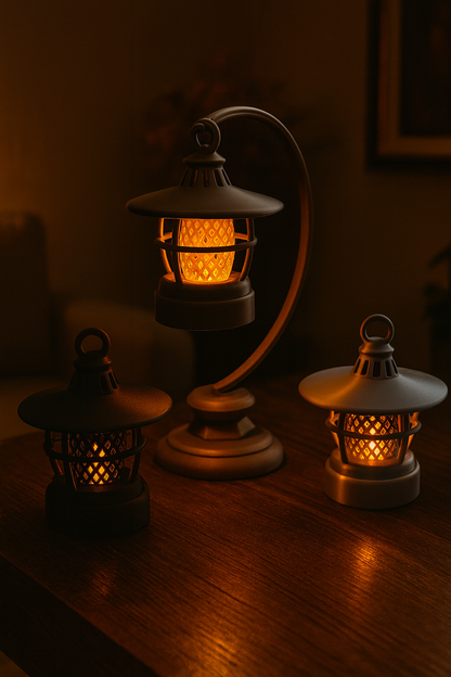 Vintage Oil Lantern Candle Holder Set – Retro Industrial Night Light | Victorian Style Hanging Lamp Decor
