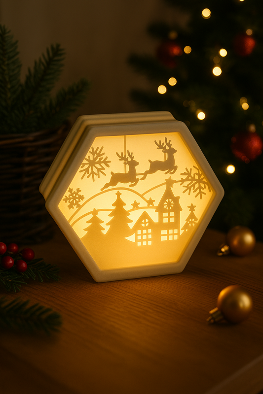 Εξαγωνική Χριστουγεννιάτικη Λάμπα | Winter Village Light | Festive Cozy Decor