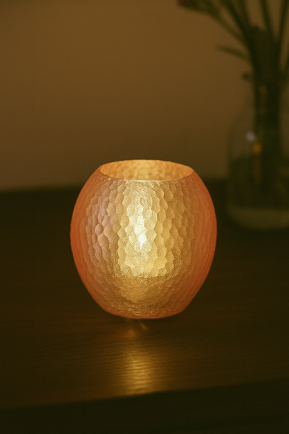 Golden Pebble Pink Candle Holder – Hammered Texture Tealight Sphere | Romantic Soft Glow Decor | Custom Colors