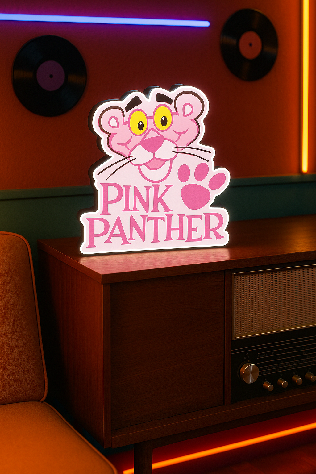 Ρετρό Φωτιζόμενο Κουτί Pink Panther | Handmade Lamp | Retro Decor Gift