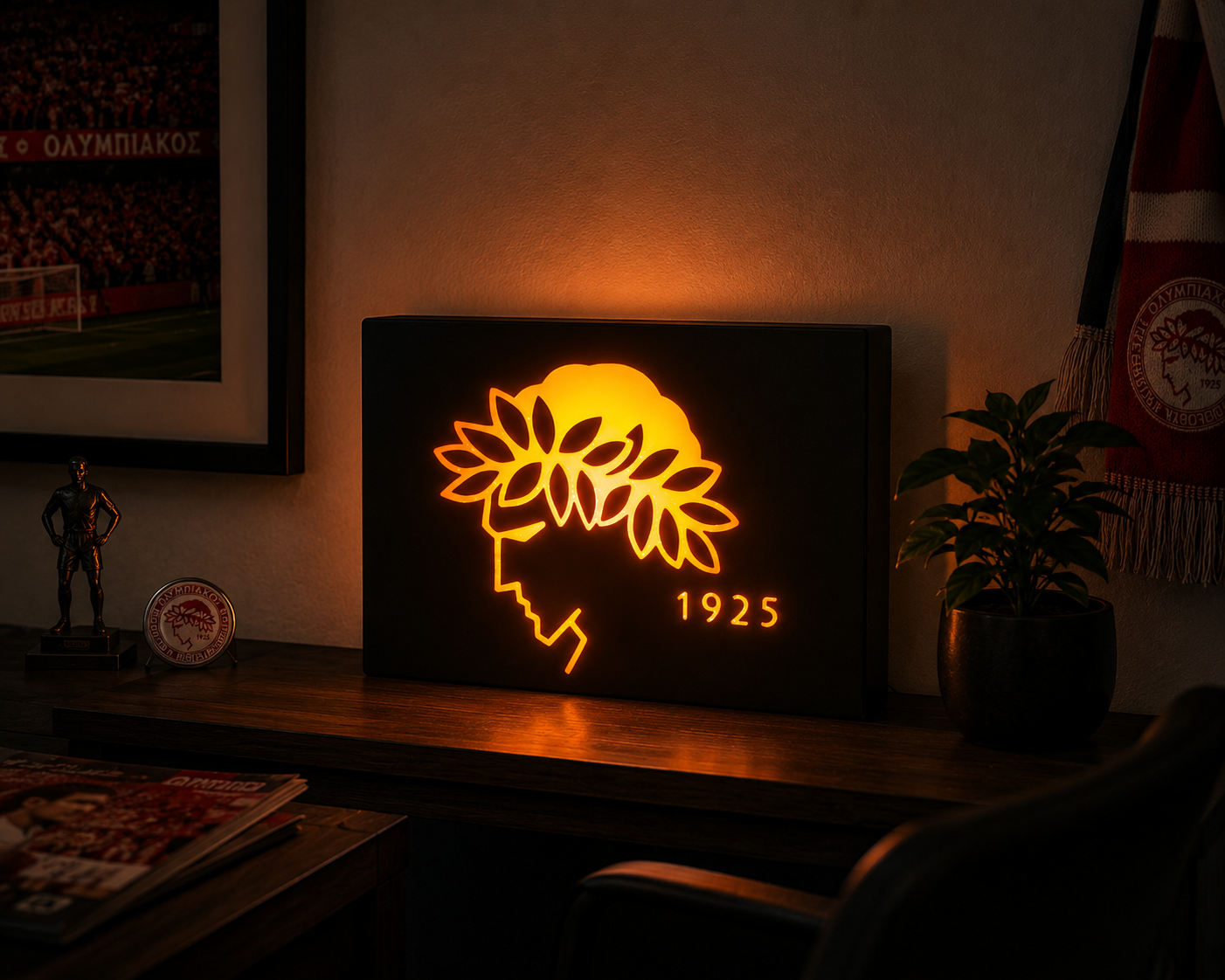 Olympiacos Neon Crest Light – Φωτιζόμενο Minimal Διακοσμητικό Ολυμπιακού | LED Decor