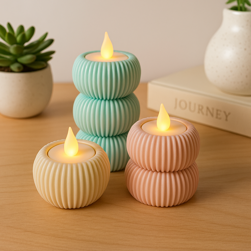 Modern Ripple Candle Holder Set – Ribbed Tealight Decor | Custom Color Options | Minimalist Luxury Centerpiece