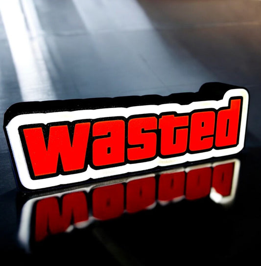 "3D Εκτυπωμένη Λάμπα Grand Theft Auto 'WASTED' LED - Συλλεκτικό Αντικείμενο με Τροφοδοσία USB"