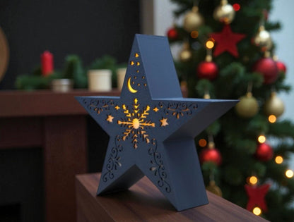 Χριστουγεννιάτικο Κηροπήγιο Αστέρι με Φωτιζόμενη Νιφάδα