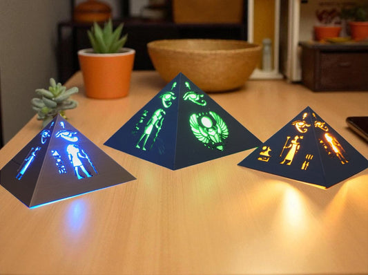 Pyramid Table Lamps Set with Egyptian Design
